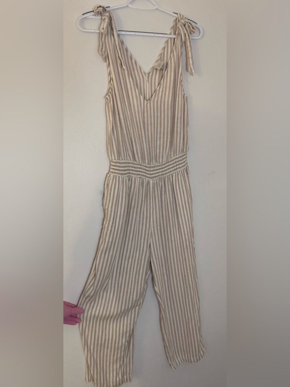A New Day (Target) Neutral Striped Cropped Leg Jumpsuit, V-neck Tie Strap, S